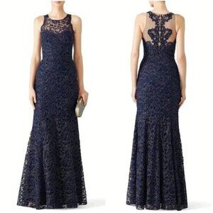Marchesa Notte Navy Metallic Lace Formal Gown $1195